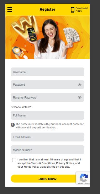 we88 registration on mobile