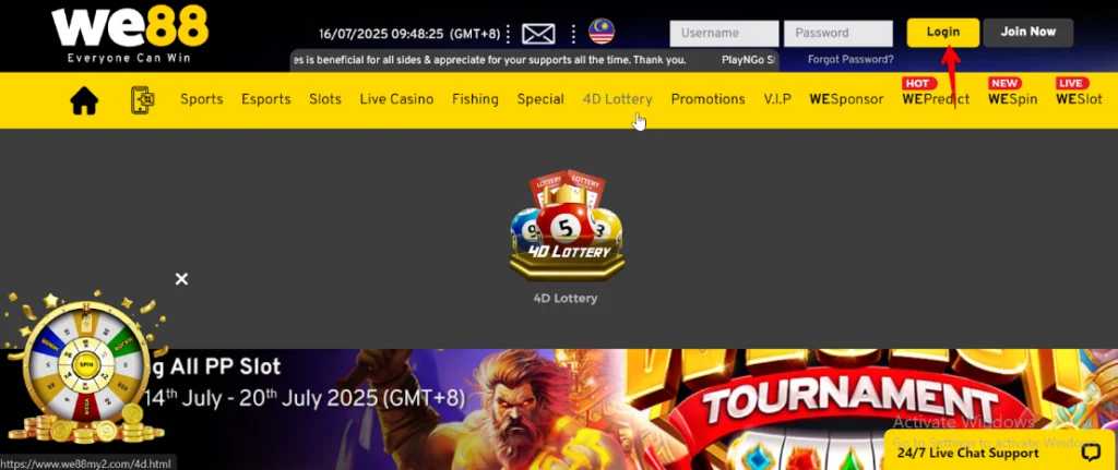 we88 logging in on desktop